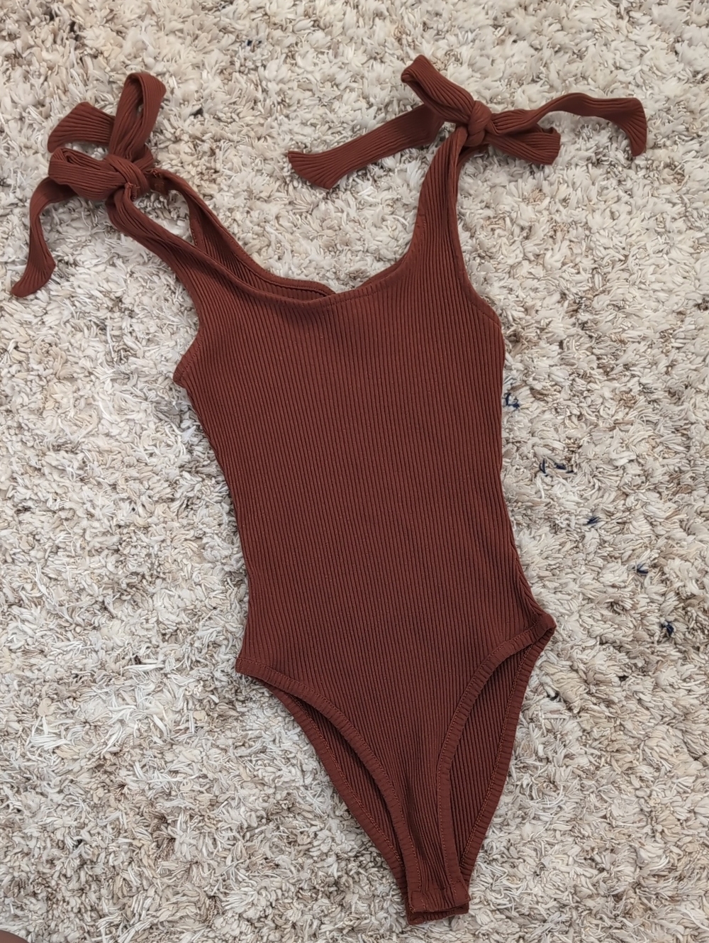 Ribbed Tie-Shoulder Bodysuit